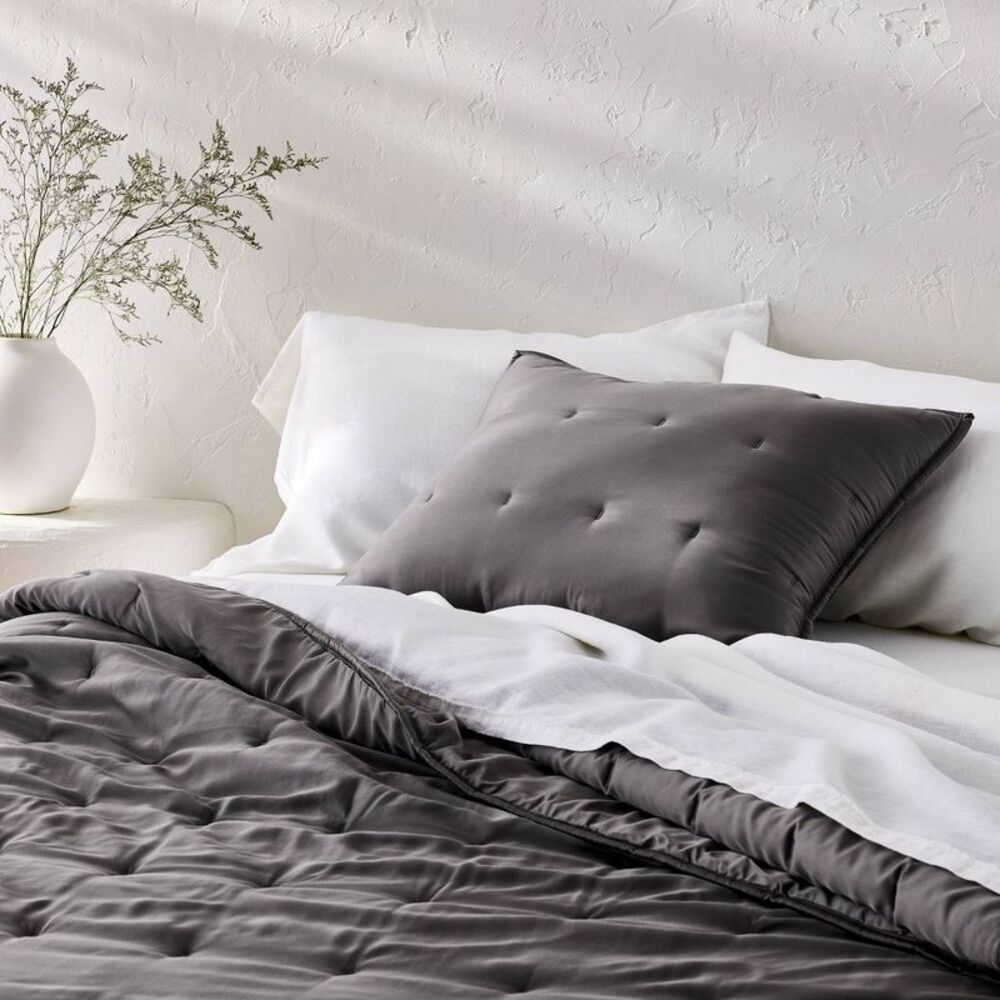 Standard Rayon from Bamboo Quilt Pillow Sham Dark Gray - Casaluna